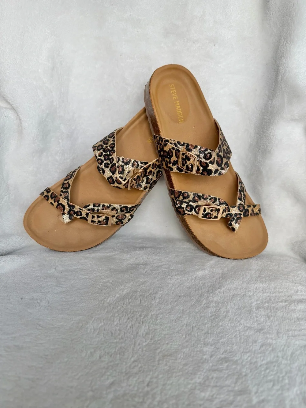 Steve Madden Women’s Leopard Print Slide Sandals - Tan Footbed Size 4
